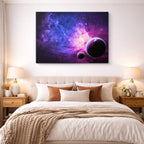 cuadro canvas galaxias y planetas nebulosa violeta horizontal