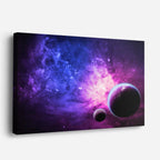 cuadro canvas galaxias y planetas nebulosa violeta horizontal
