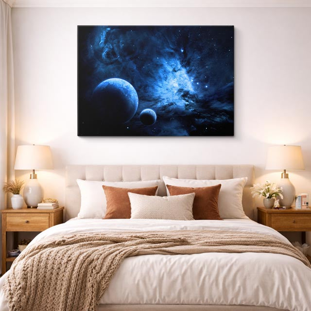 cuadro canvas galaxias y planetas profundidad celeste horizontal