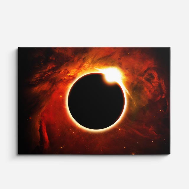 cuadro canvas galaxias y planetas eclipse carmesí horizontal