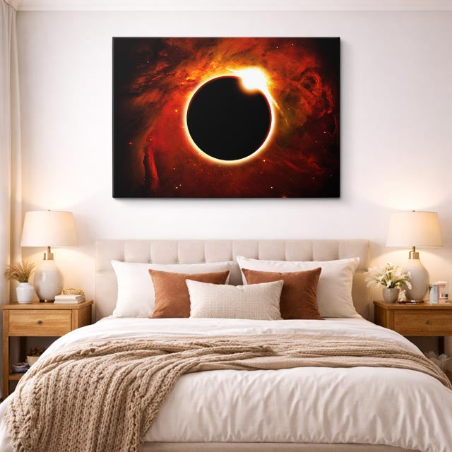 cuadro canvas galaxias y planetas eclipse carmesí horizontal