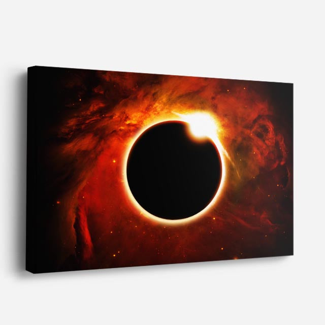 cuadro canvas galaxias y planetas eclipse carmesí horizontal
