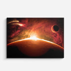 cuadro canvas galaxias y planetas amanecer solar horizontal