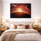 cuadro canvas galaxias y planetas amanecer solar horizontal