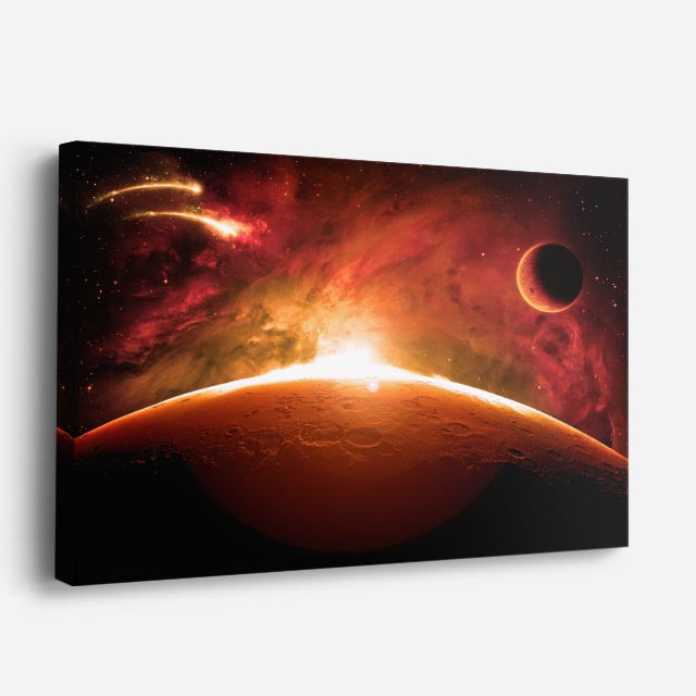 cuadro canvas galaxias y planetas amanecer solar horizontal