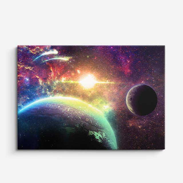 cuadro canvas galaxias y planetas aurora planetaria horizontal
