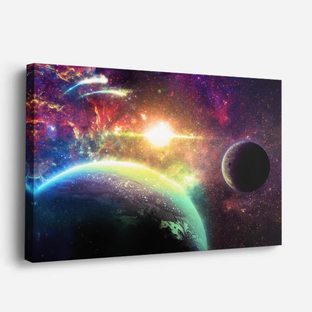 cuadro canvas galaxias y planetas aurora planetaria horizontal