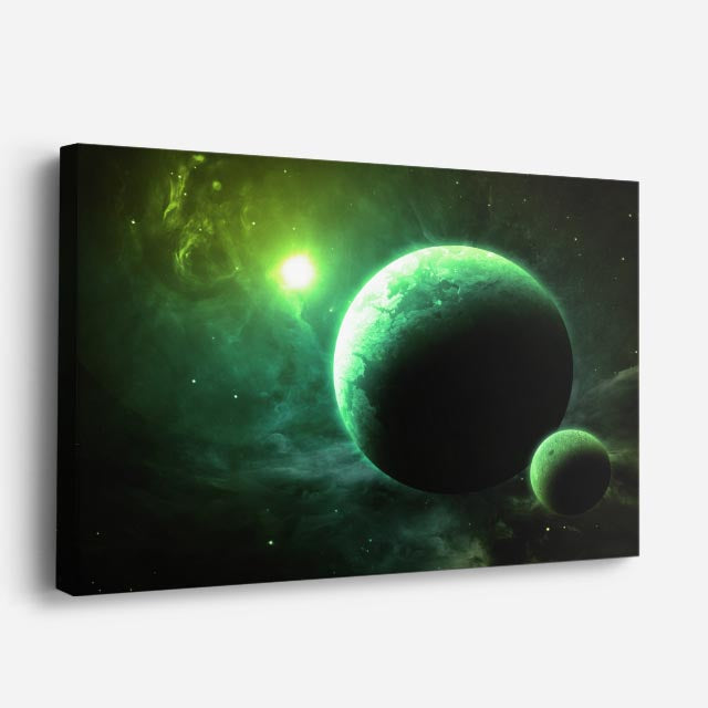 cuadro canvas galaxias y planetas esfera esmeralda horizontal