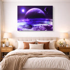 cuadro canvas galaxias y planetas horizonte violeta horizontal