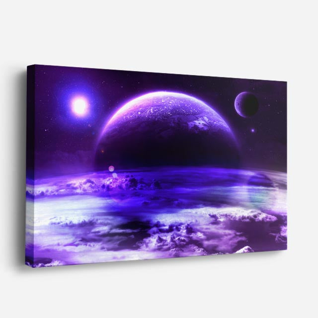 cuadro canvas galaxias y planetas horizonte violeta horizontal