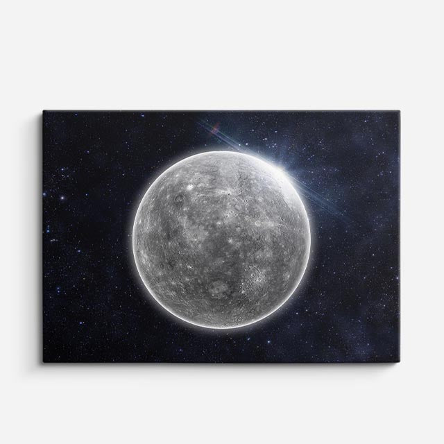 cuadro canvas galaxias y planetas luna plateada horizontal