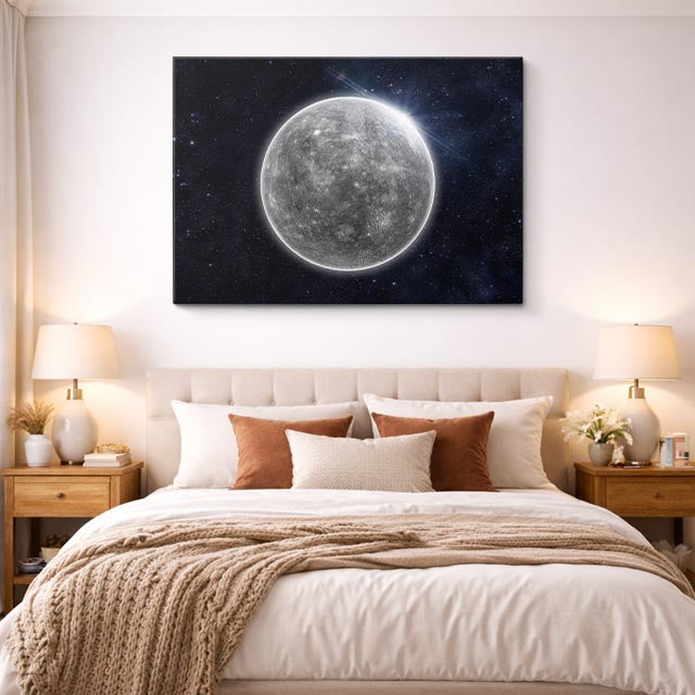 cuadro canvas galaxias y planetas luna plateada horizontal