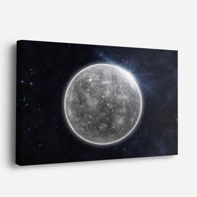 cuadro canvas galaxias y planetas luna plateada horizontal