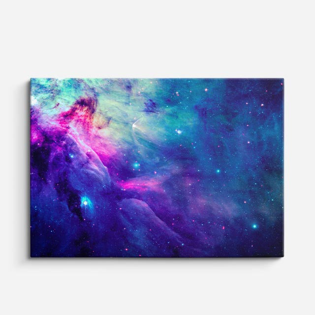 cuadro canvas galaxias y planetas nebulosa turquesa horizontal