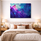 cuadro canvas galaxias y planetas nebulosa turquesa horizontal