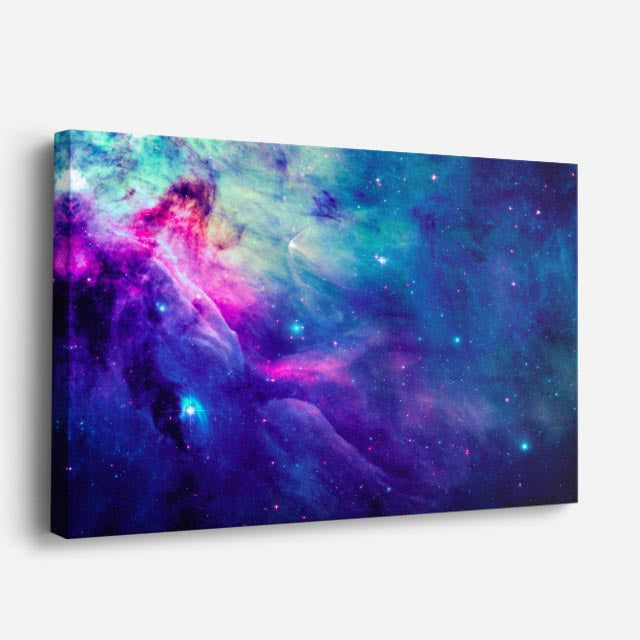 cuadro canvas galaxias y planetas nebulosa turquesa horizontal