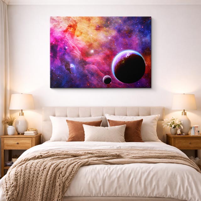cuadro canvas galaxias y planetas fuego galáctico horizontal