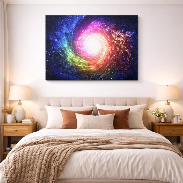 cuadro canvas galaxias y planetas espiral luminosa horizontal