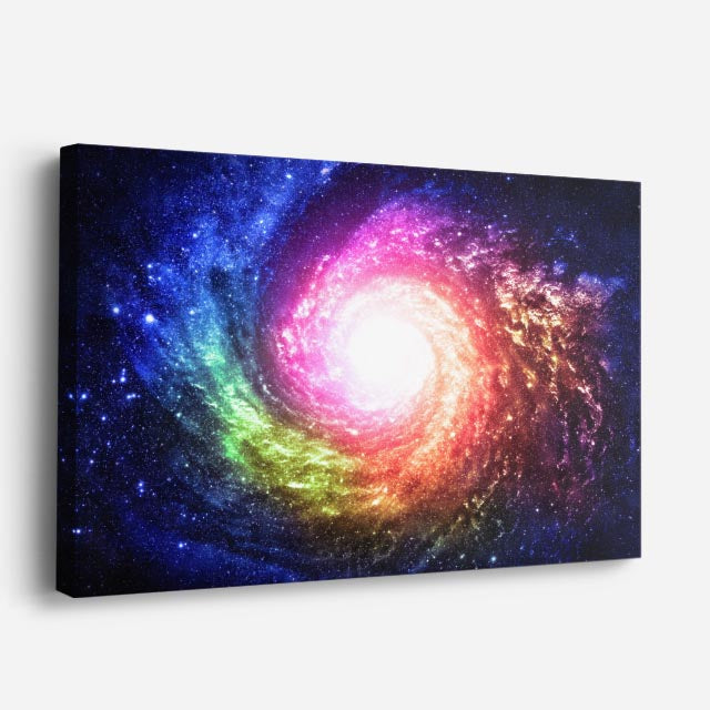 cuadro canvas galaxias y planetas espiral luminosa horizontal
