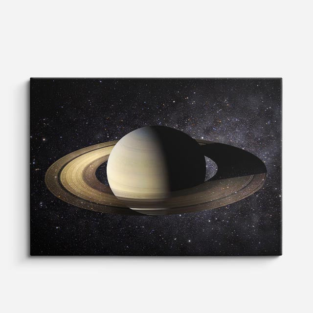 cuadro canvas galaxias y planetas saturno dorado horizontal