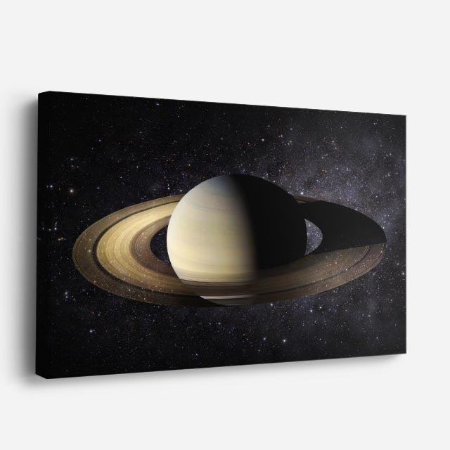 cuadro canvas galaxias y planetas saturno dorado horizontal