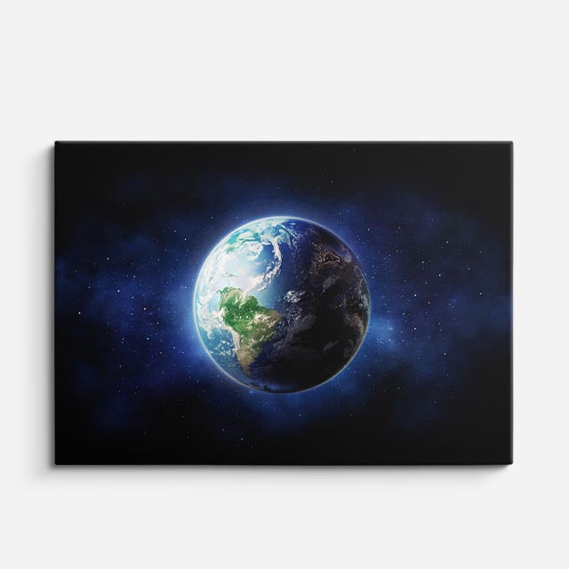 cuadro canvas galaxias y planetas tierra suspendida horizontal