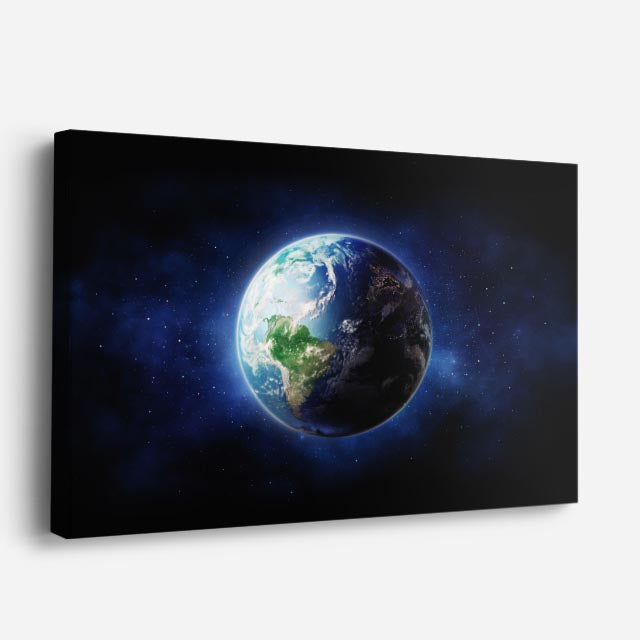 cuadro canvas galaxias y planetas tierra suspendida horizontal