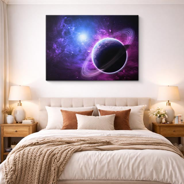 cuadro canvas galaxias y planetas anillos eléctricos horizontal