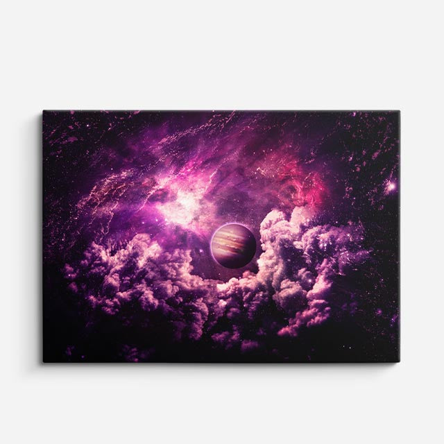 cuadro canvas galaxias y planetas cosmos rosado horizontal