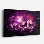 cuadro canvas galaxias y planetas cosmos rosado horizontal