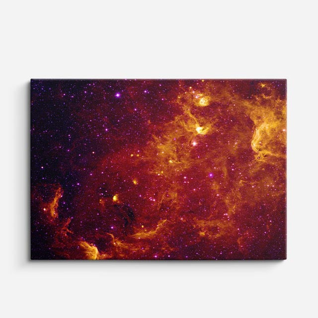 cuadro canvas galaxias y planetas tormenta dorada horizontal