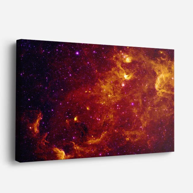 cuadro canvas galaxias y planetas tormenta dorada horizontal