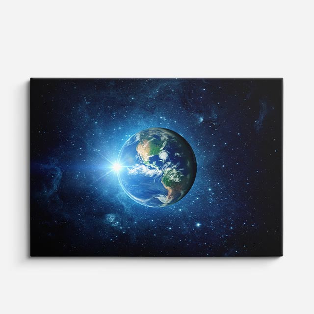 cuadro canvas galaxias y planetas tierra azul horizontal