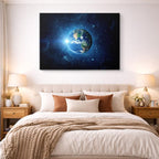 cuadro canvas galaxias y planetas tierra azul horizontal