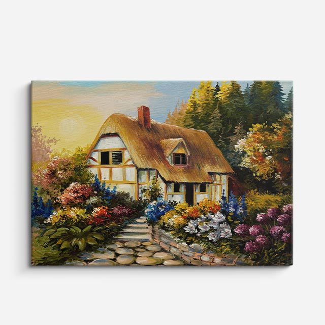 cuadro canvas arte y estilo casa de campo entre flores horizontal