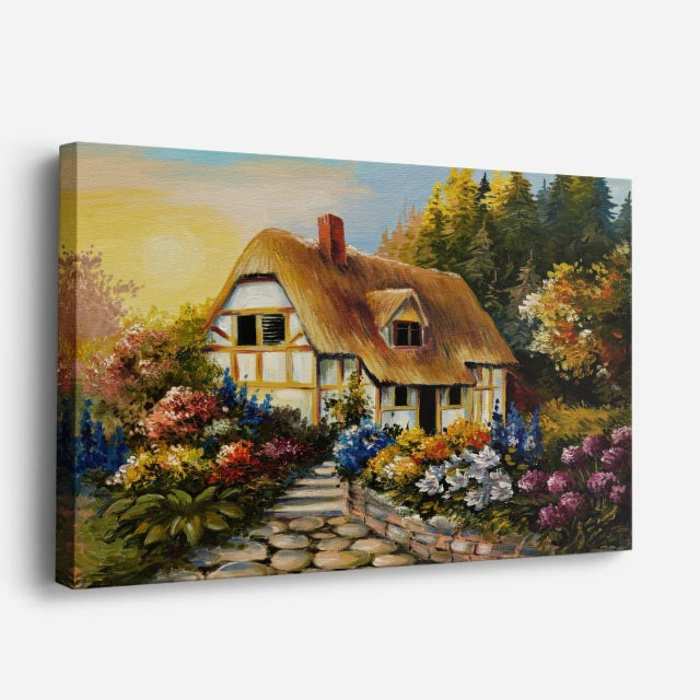 cuadro canvas arte y estilo casa de campo entre flores horizontal