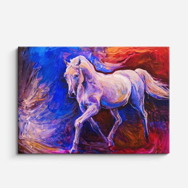 cuadro canvas arte y estilo caballo blanco en movimiento horizontal