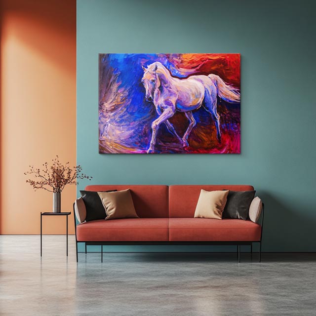 cuadro canvas arte y estilo caballo blanco en movimiento horizontal