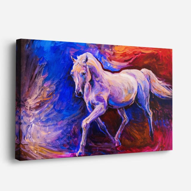 cuadro canvas arte y estilo caballo blanco en movimiento horizontal