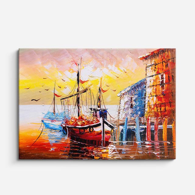 cuadro canvas arte y estilo puerto al atardecer horizontal