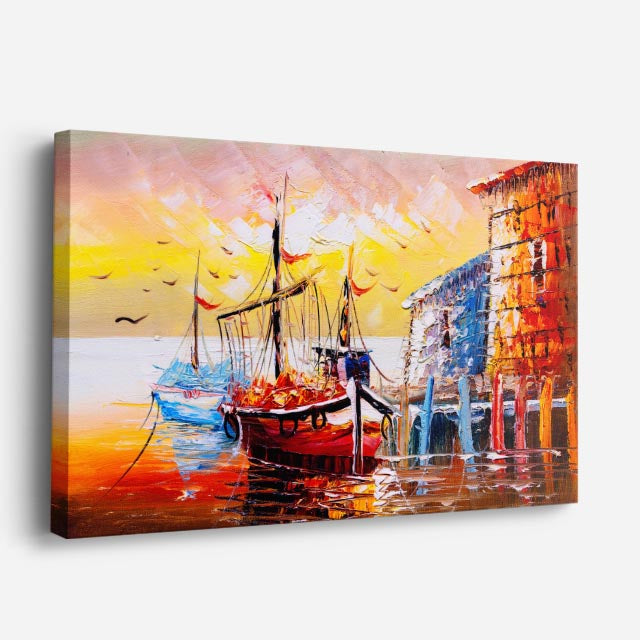 cuadro canvas arte y estilo puerto al atardecer horizontal