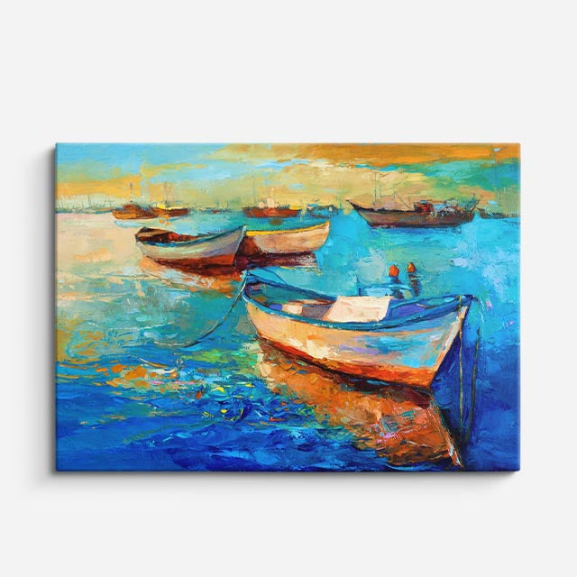 cuadro canvas arte y estilo botes sobre agua turquesa horizontal