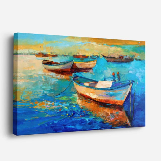 cuadro canvas arte y estilo botes sobre agua turquesa horizontal