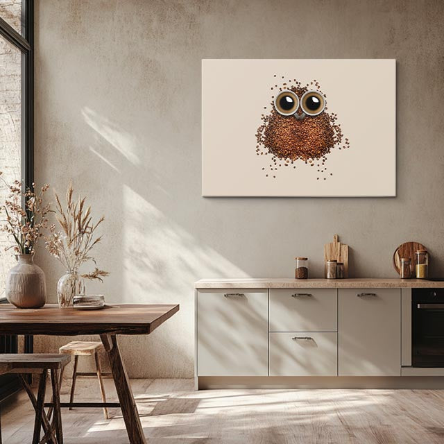 cuadro canvas café buho cafetero horizontal