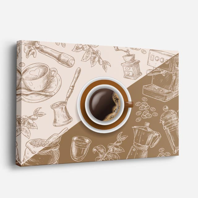 cuadro canvas café taza vintage horizontal