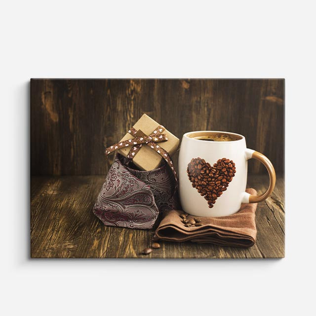 cuadro canvas café taza con corazon horizontal