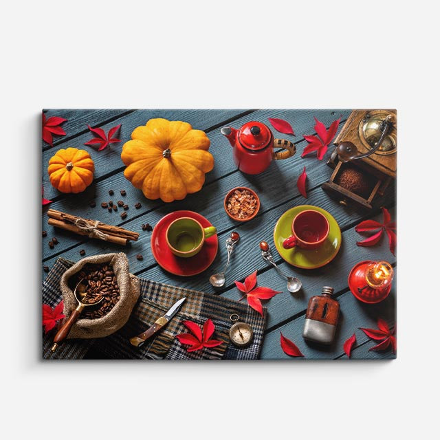 cuadro canvas café otono y cafe horizontal