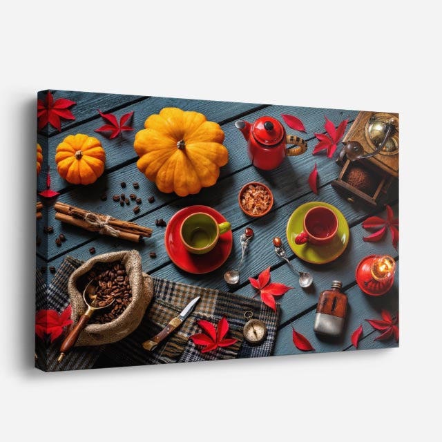 cuadro canvas café otono y cafe horizontal