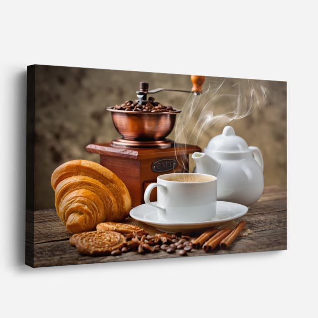 cuadro canvas café croissant y cafe horizontal