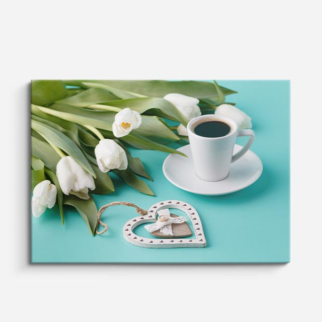 cuadro canvas café flores y cafe horizontal